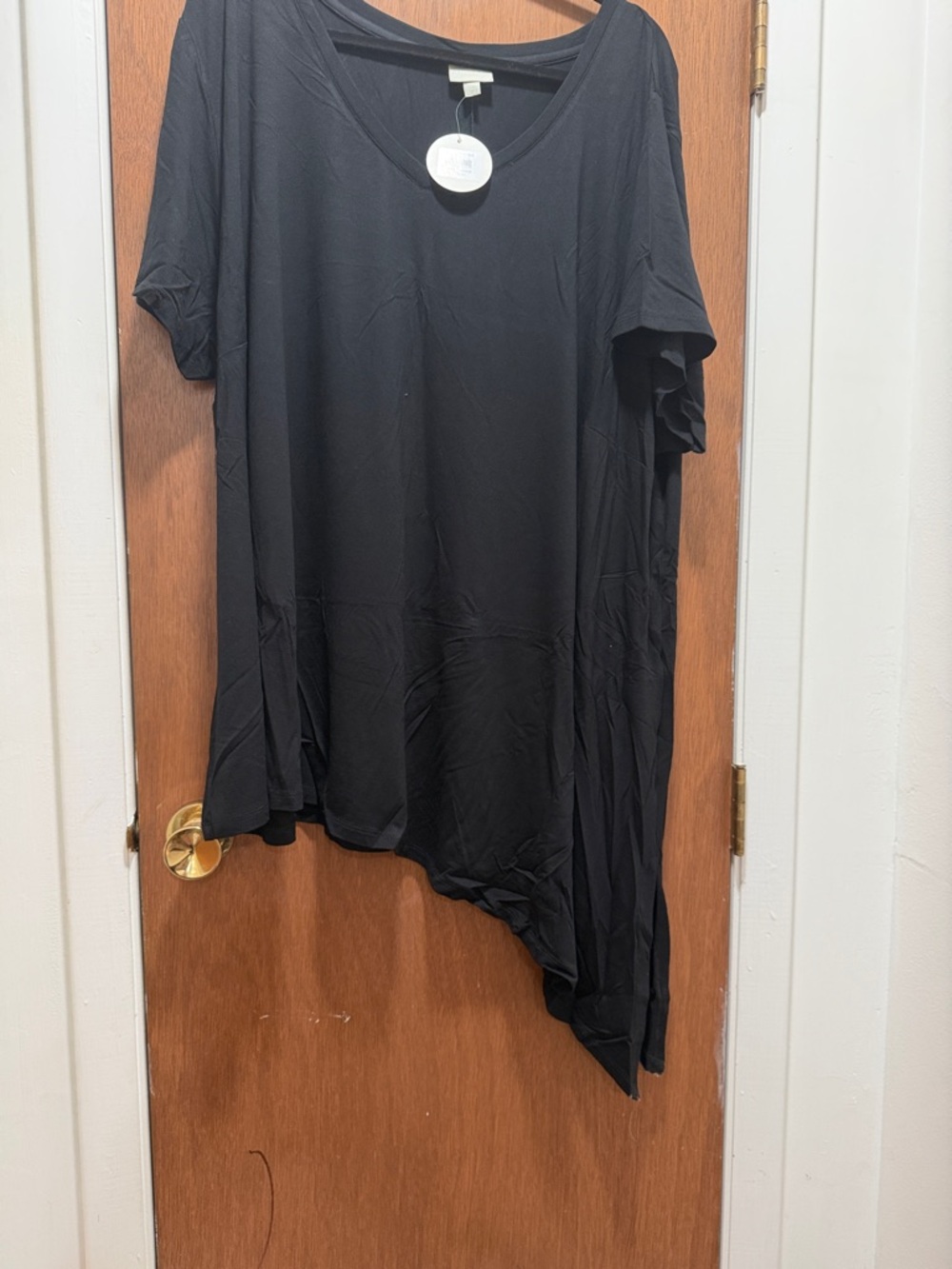 Black Asymmetric Short-Sleeve Tunic Top